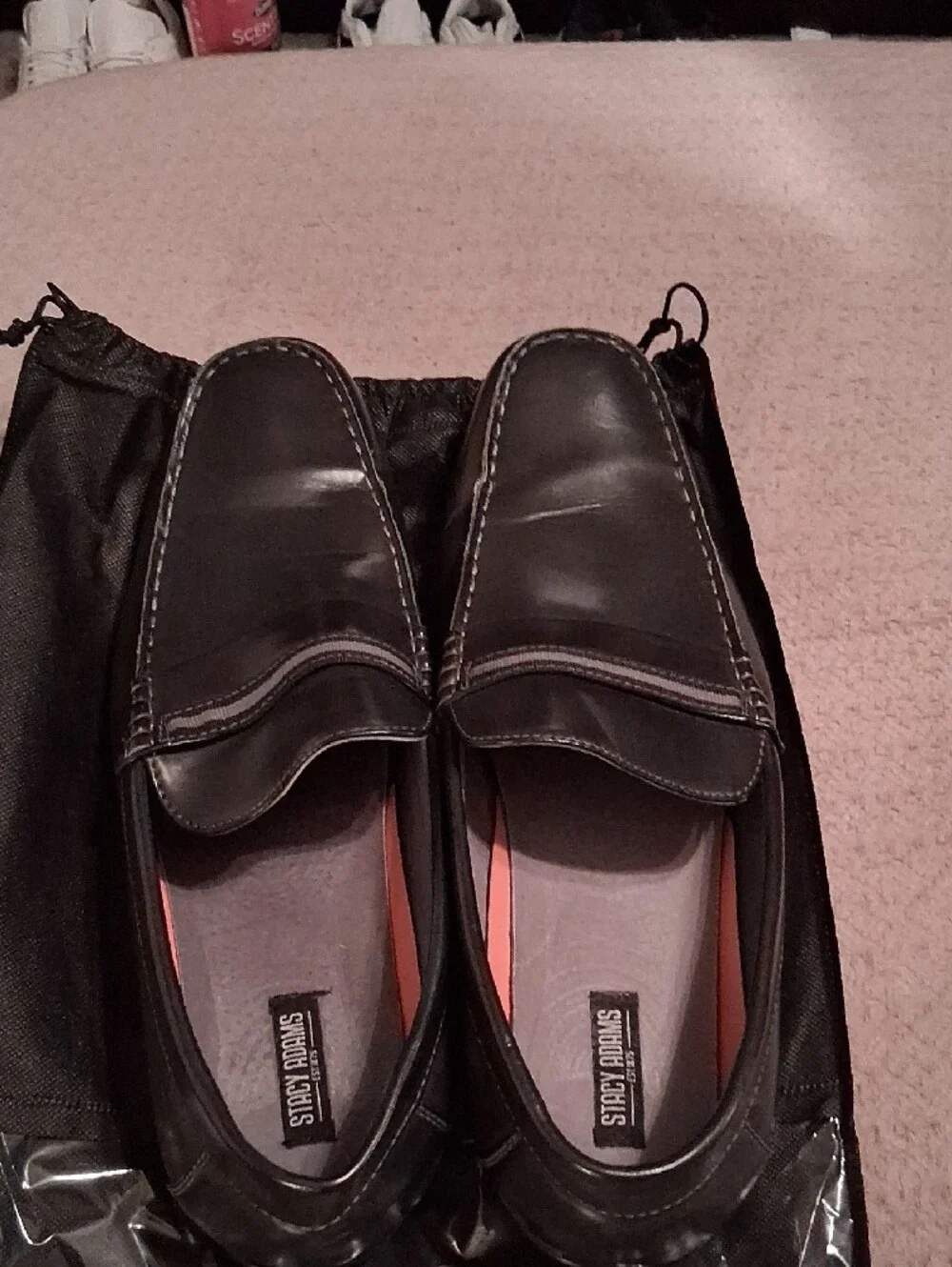 Stacy Adams Gray Leather Penny Loafers with Orange Insole Accent
